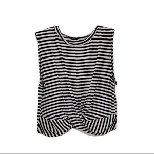 BLACK/WHITE STRIPED FRONT TWIST TOP